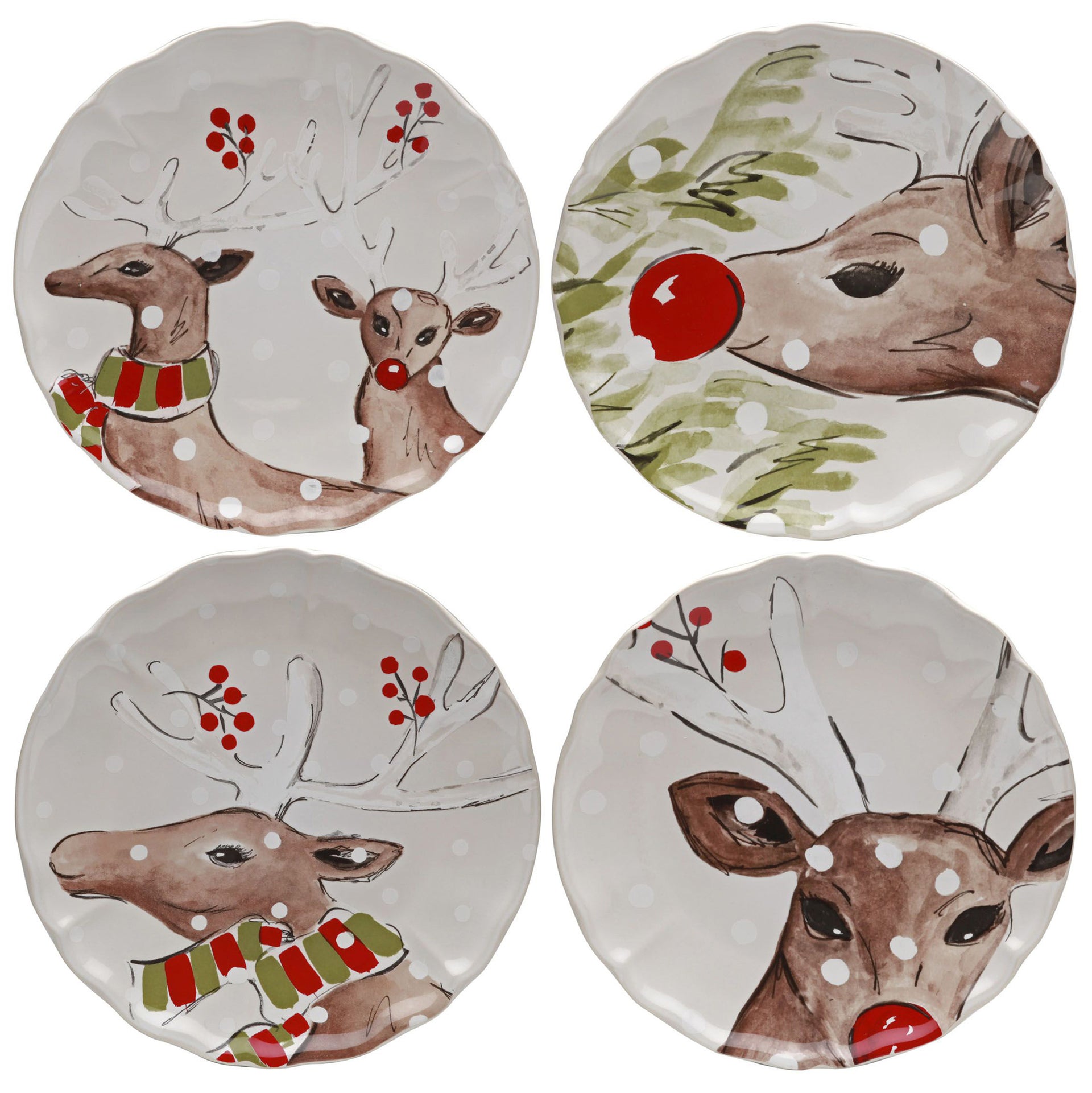 Set 4 Dinner Plates Deer Friends, Casafina by COSTA NOVA - White