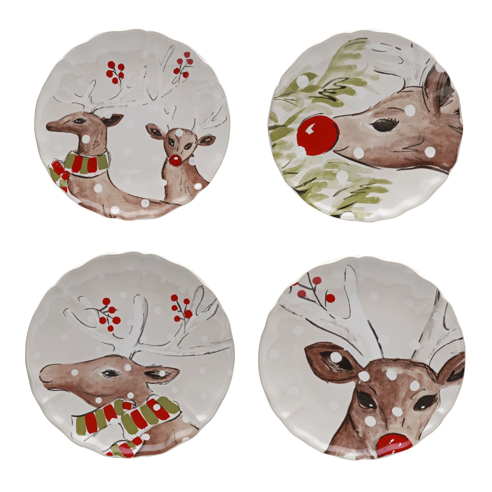 Set 4 Salad/Dessert Plates Deer Friends, Casafina by COSTA NOVA - White
