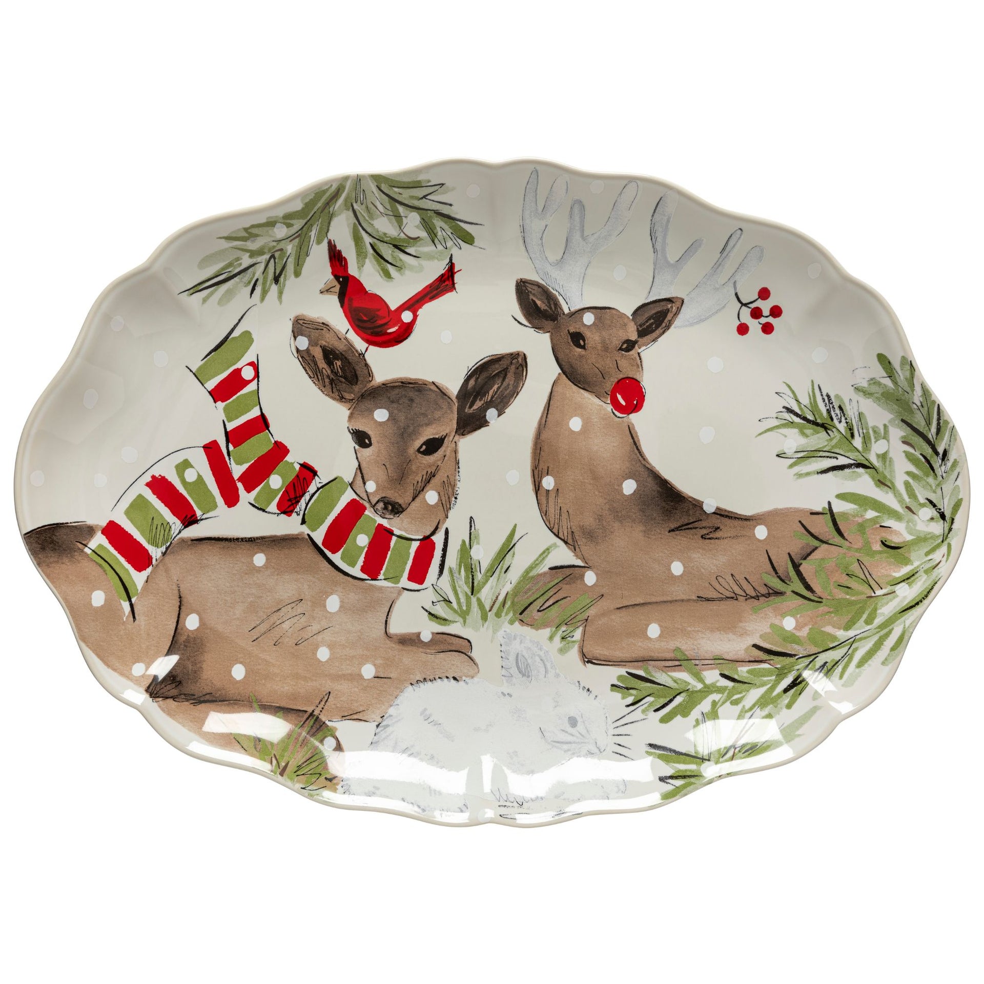 Large Oval Platter 50 Deer Friends, Casafina by COSTA NOVA - White