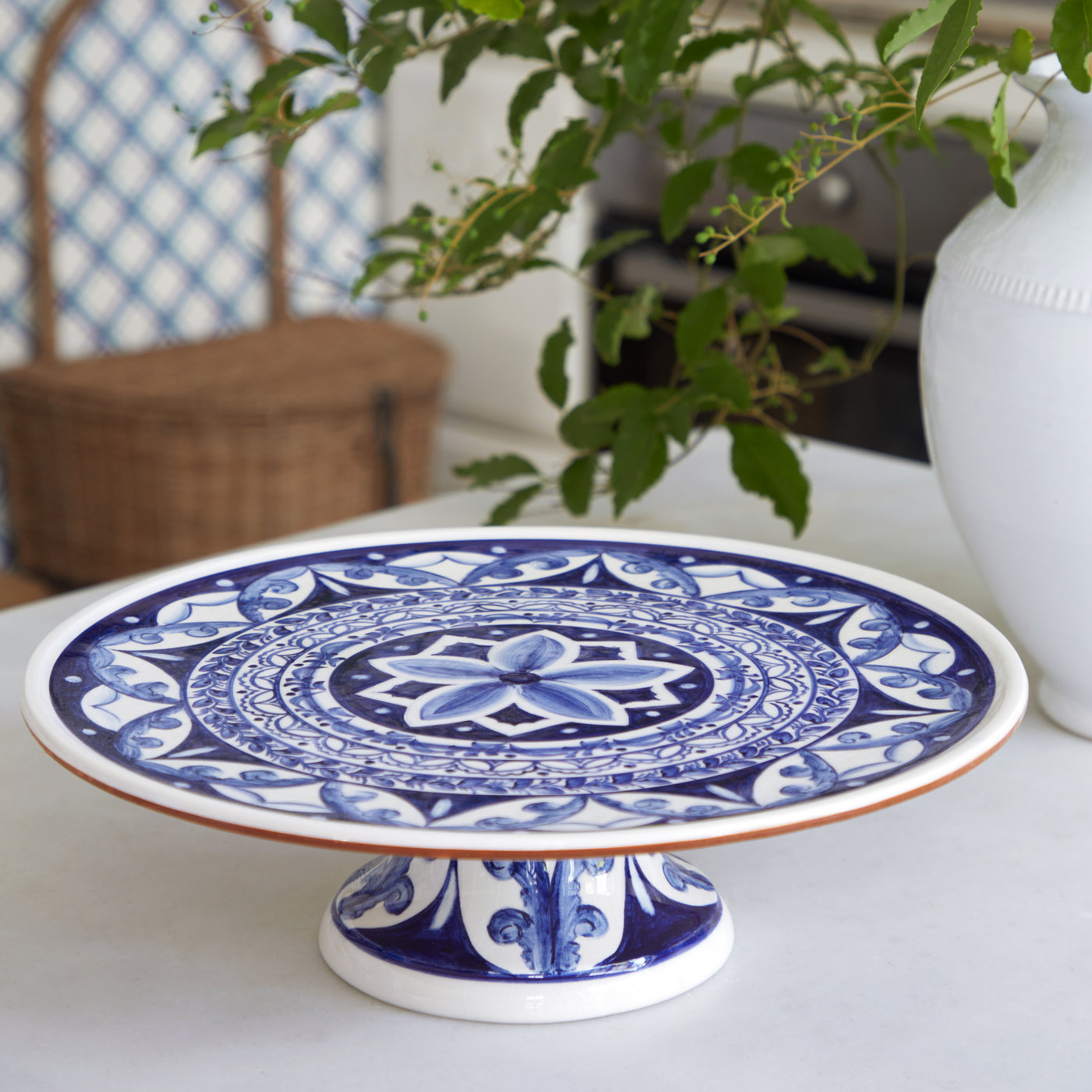 Costa Nova Footed Plate Alentejo Terracotta, Casafina by COSTA NOVA - Blue-White