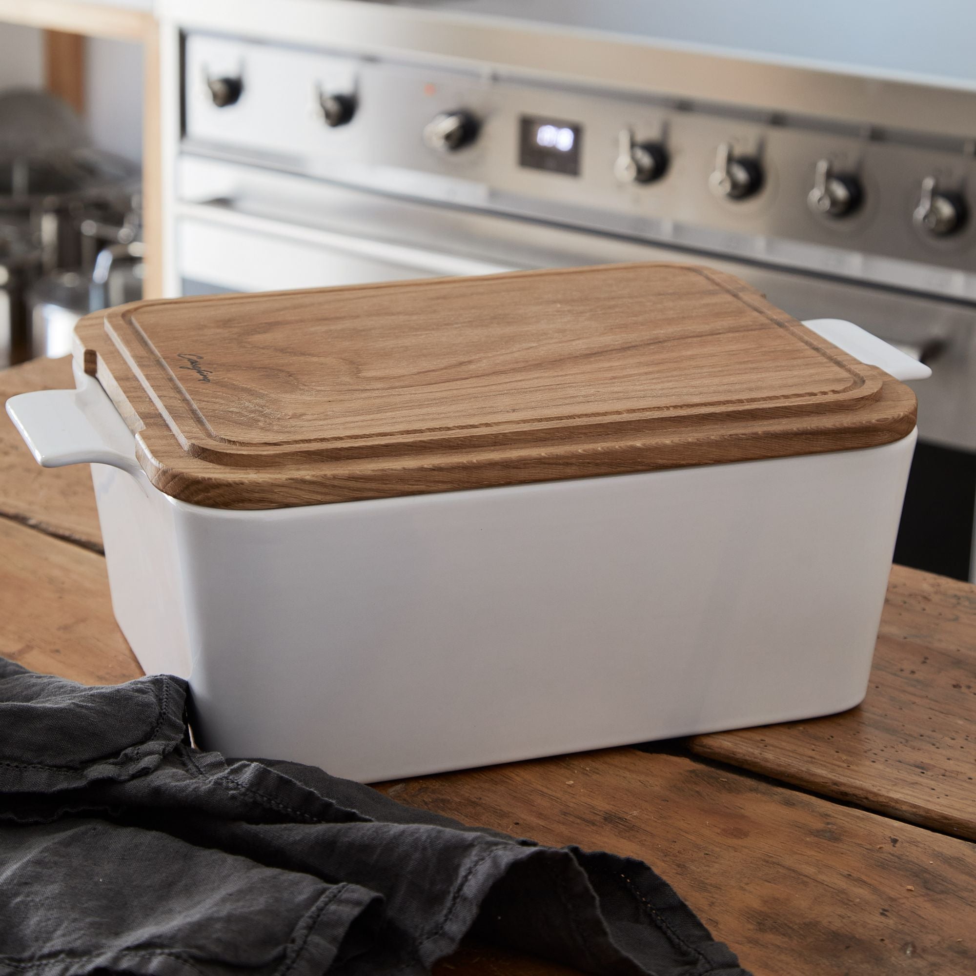 Gift Rectangular Bread Box with Oak Wood Ensemble, Casafina by COSTA N