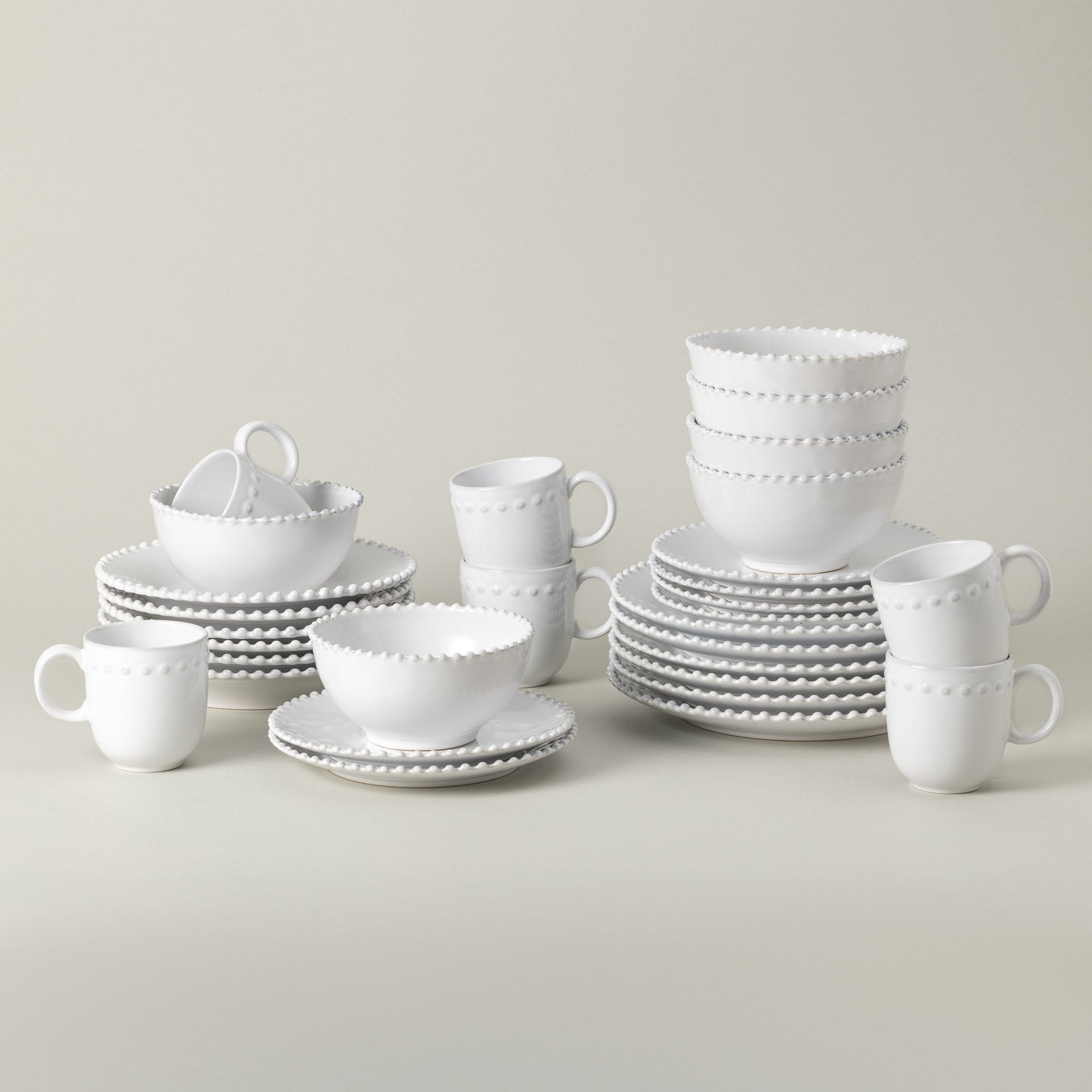 30-Piece Dinnerware Set with Soup/Pasta Plate Pearl - White