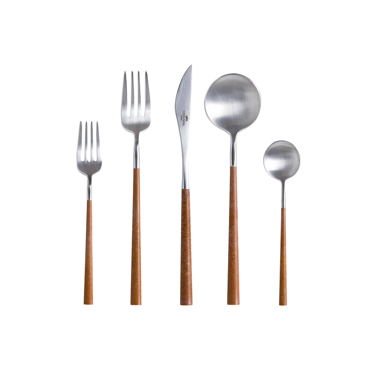 Costa Nova Flatware 5 Pieces Set Mito - Brushed silver - Wood cable