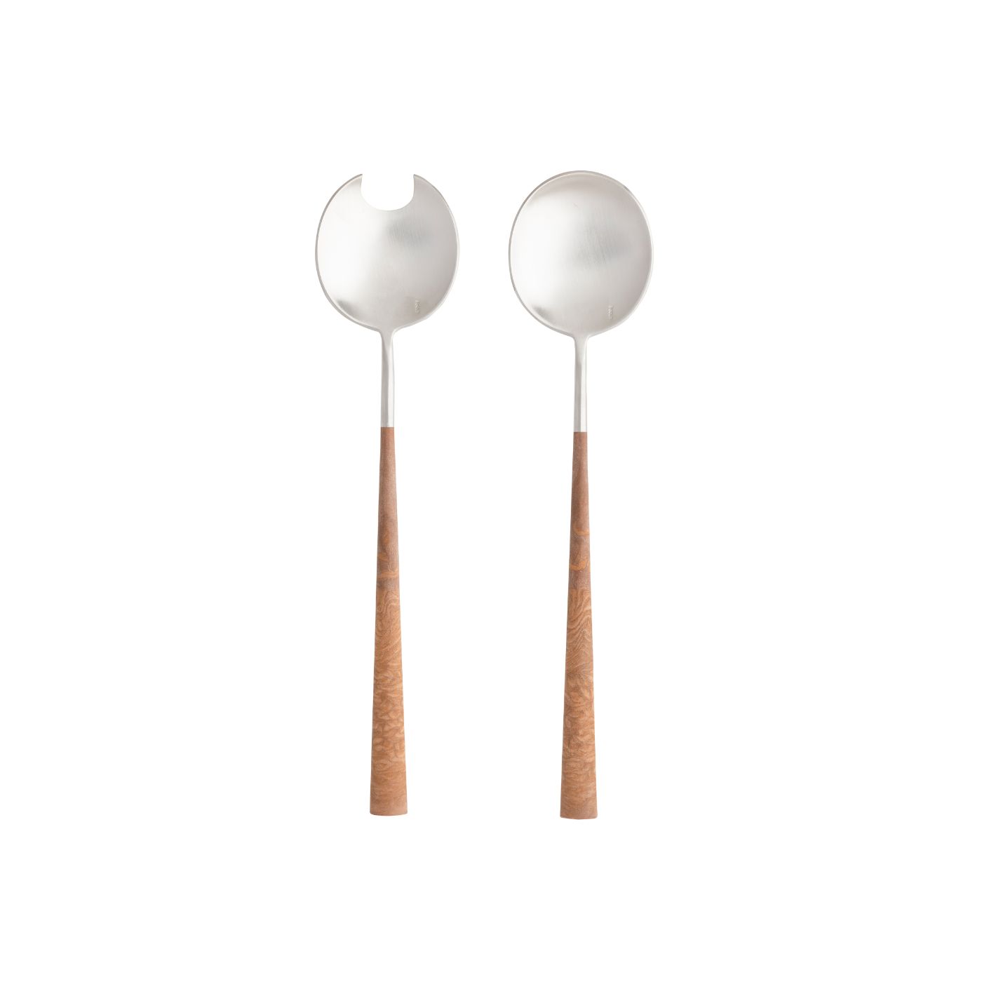 Flatware Salad Serving 2 Pieces Set Mito - Brushed silver - Wood cable