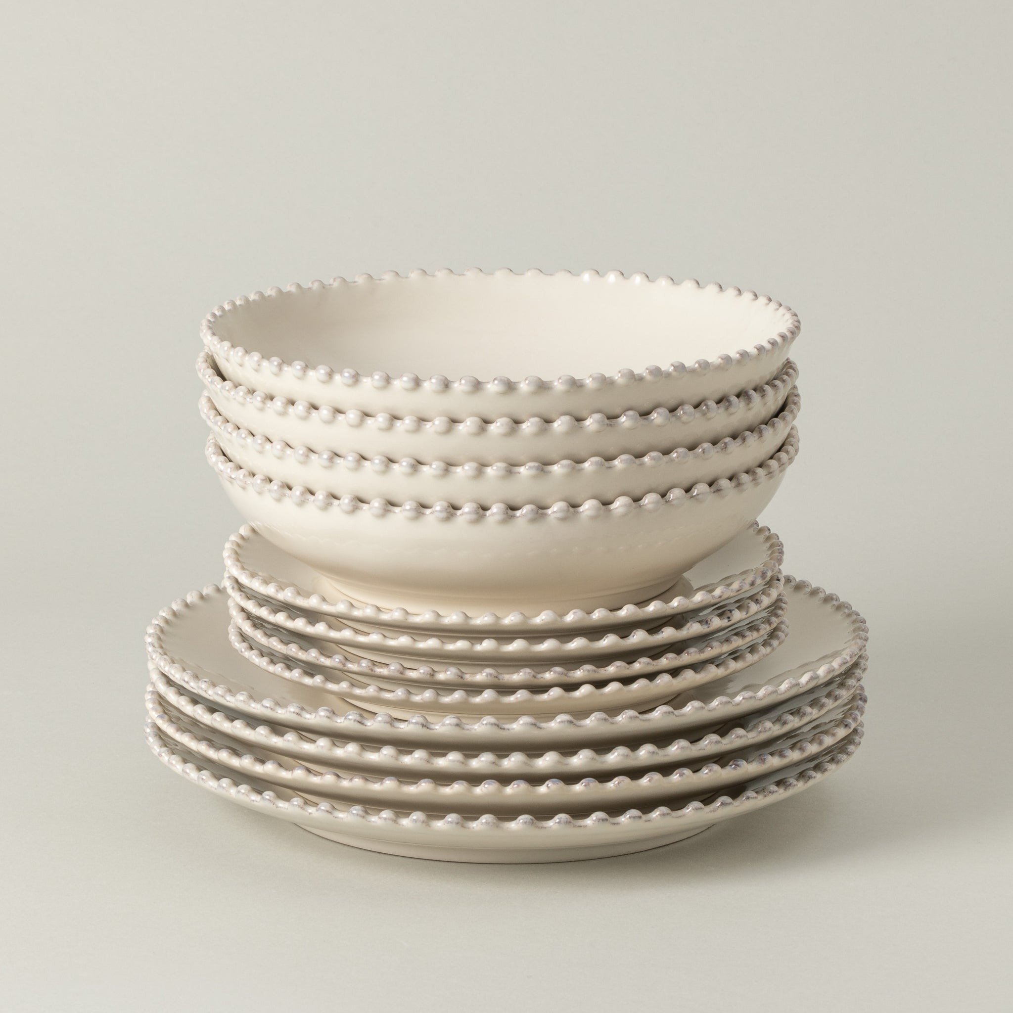 12-Piece Dinnerware Set with Soup/Pasta Bowl Pearl