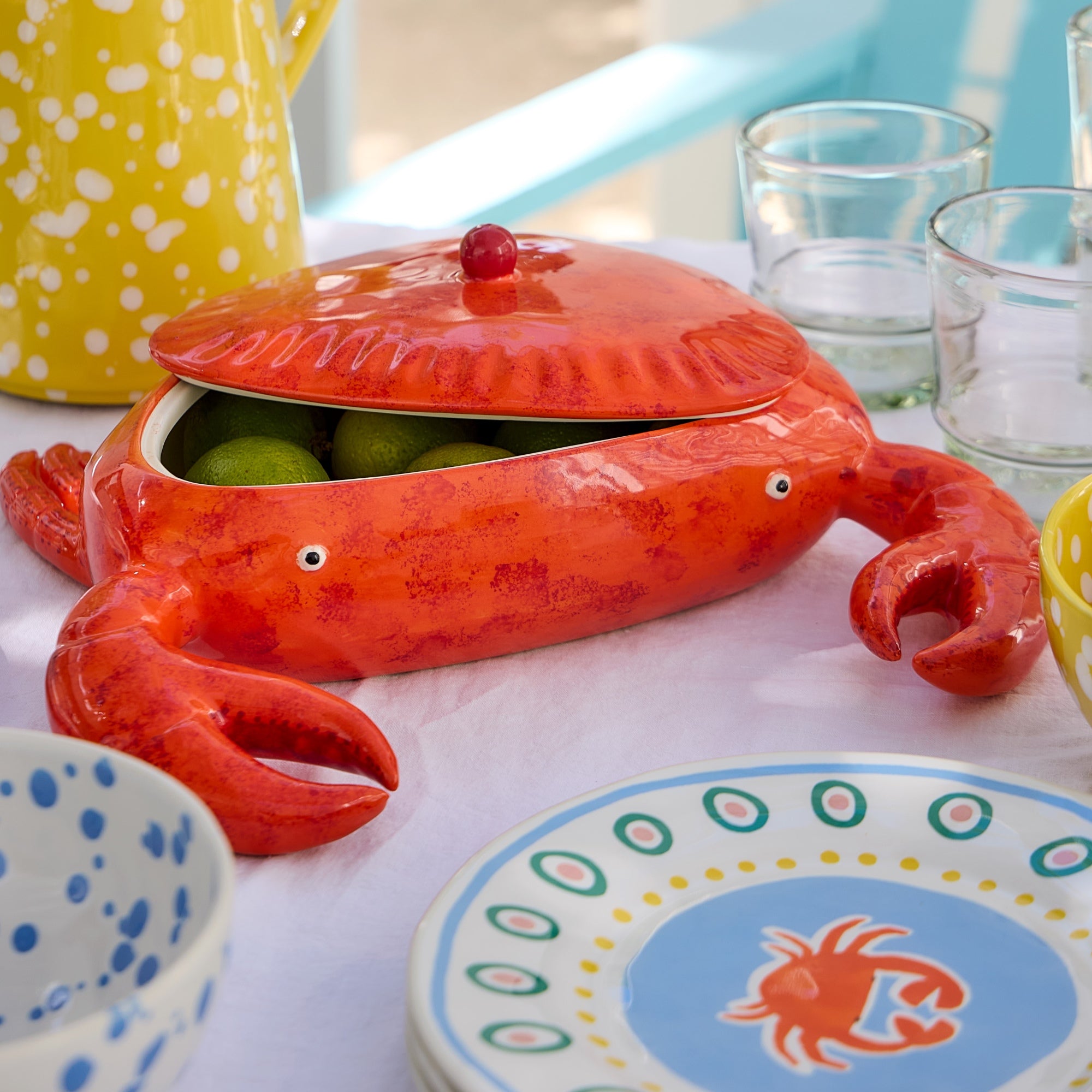 Crab Faience Centerpiece/Storage Jar Summer Bliss