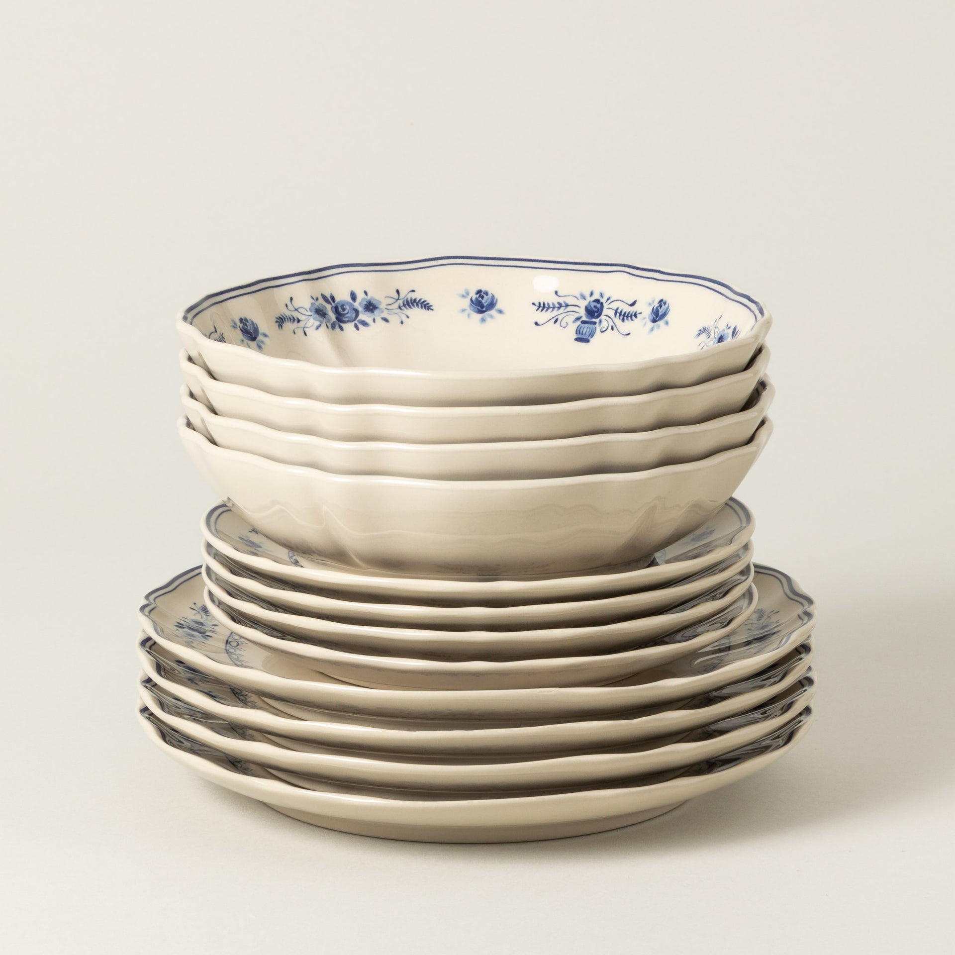 BEIGE 12-Piece Dinnerware Set with Soup/Pasta Bowl Vila - BEIGE-Blue