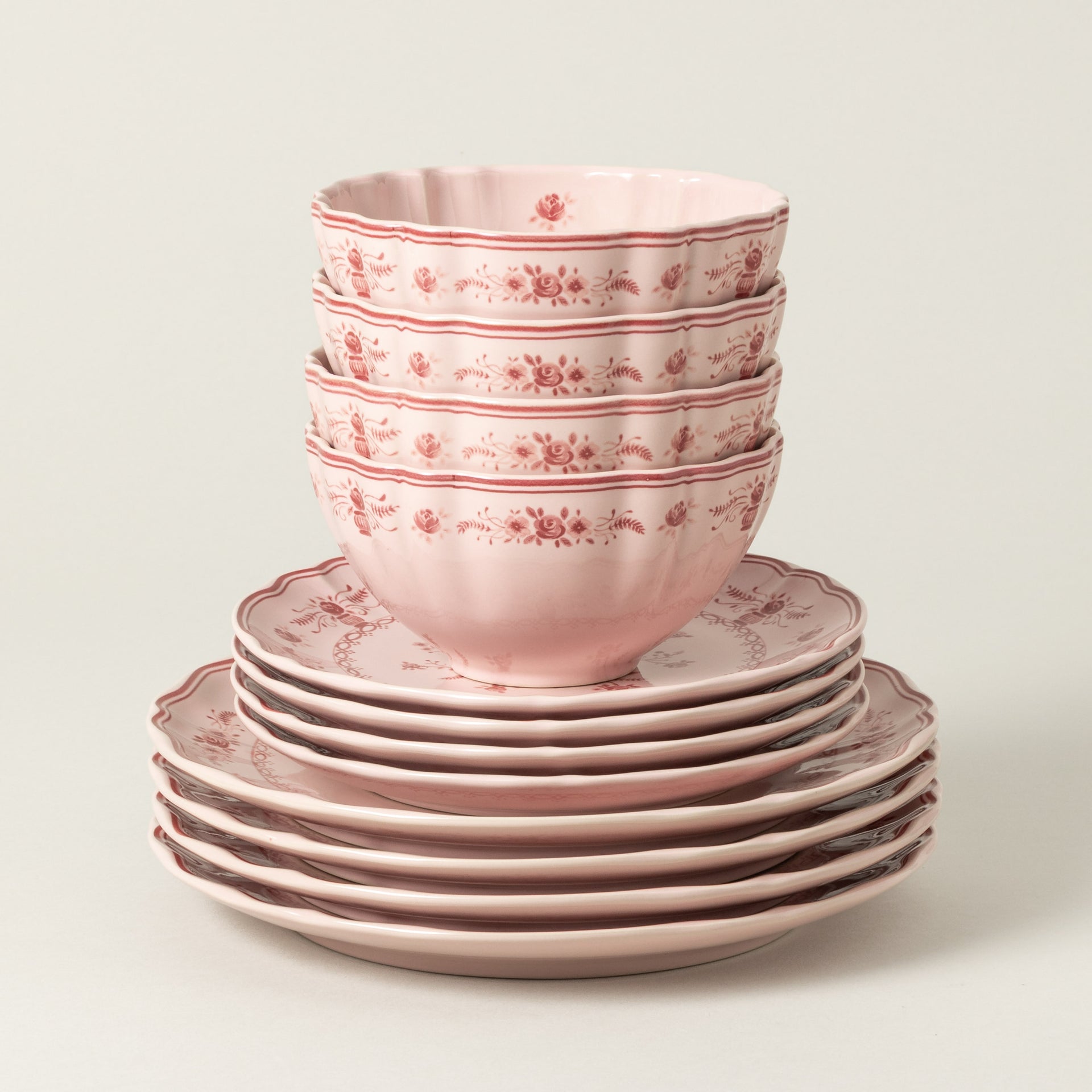 12-Piece Dinnerware Set with Bowl Vila - Pink-Red