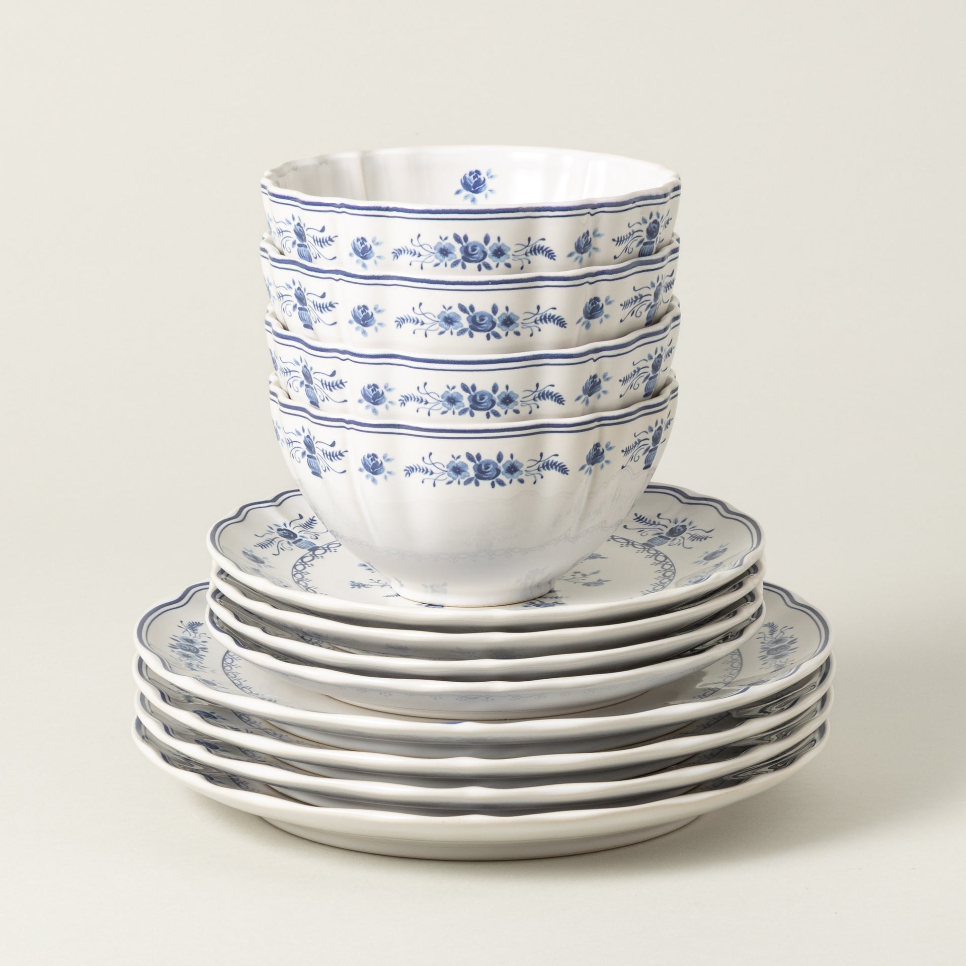 12-Piece Dinnerware Set with Bowl Vila - White-Blue